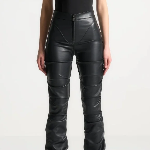 Manière De Voir Caroline Tacked Leather Flared Trousers Size 6 - Picture 4 of 5